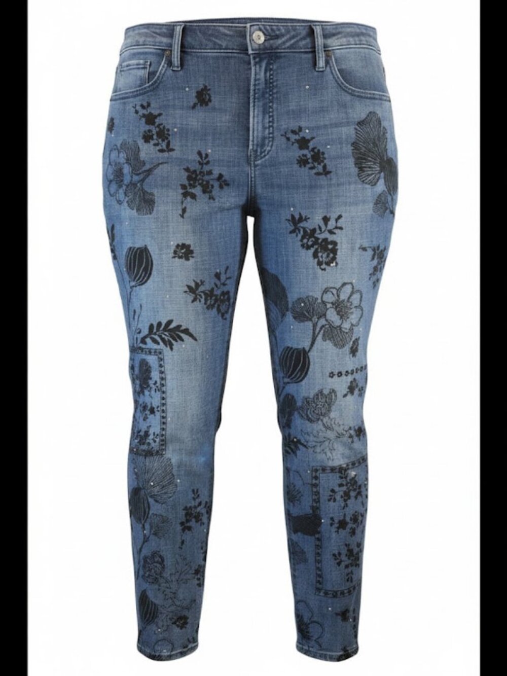 Cotton blend girlfriend slim ankle jeans Chicos size 2.5R (large - 14) floral